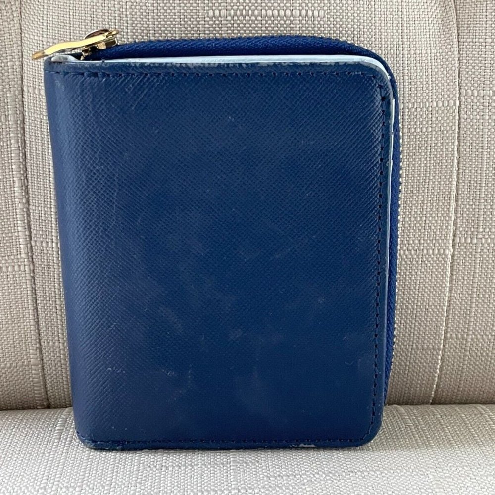 Ruma Women Wallet Clutch Blue Leather Zip Around Coin Purse Card Holder Wallet